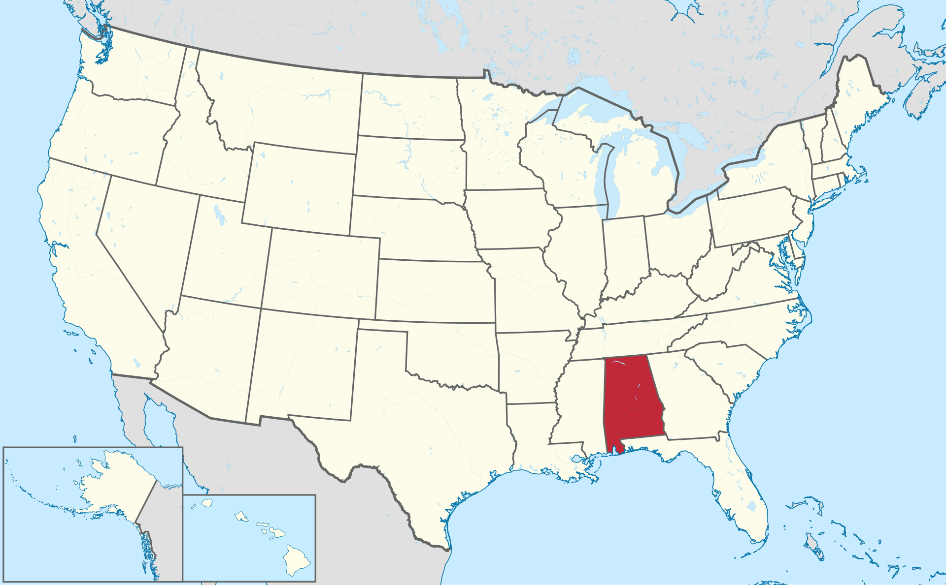 Mapa de Alabama — ruta de compras desde Alabama hacia México