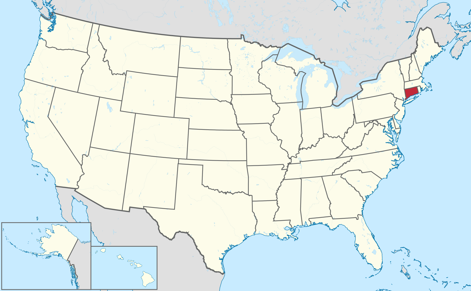 Mapa de Connecticut — ruta de compras desde Connecticut hacia México