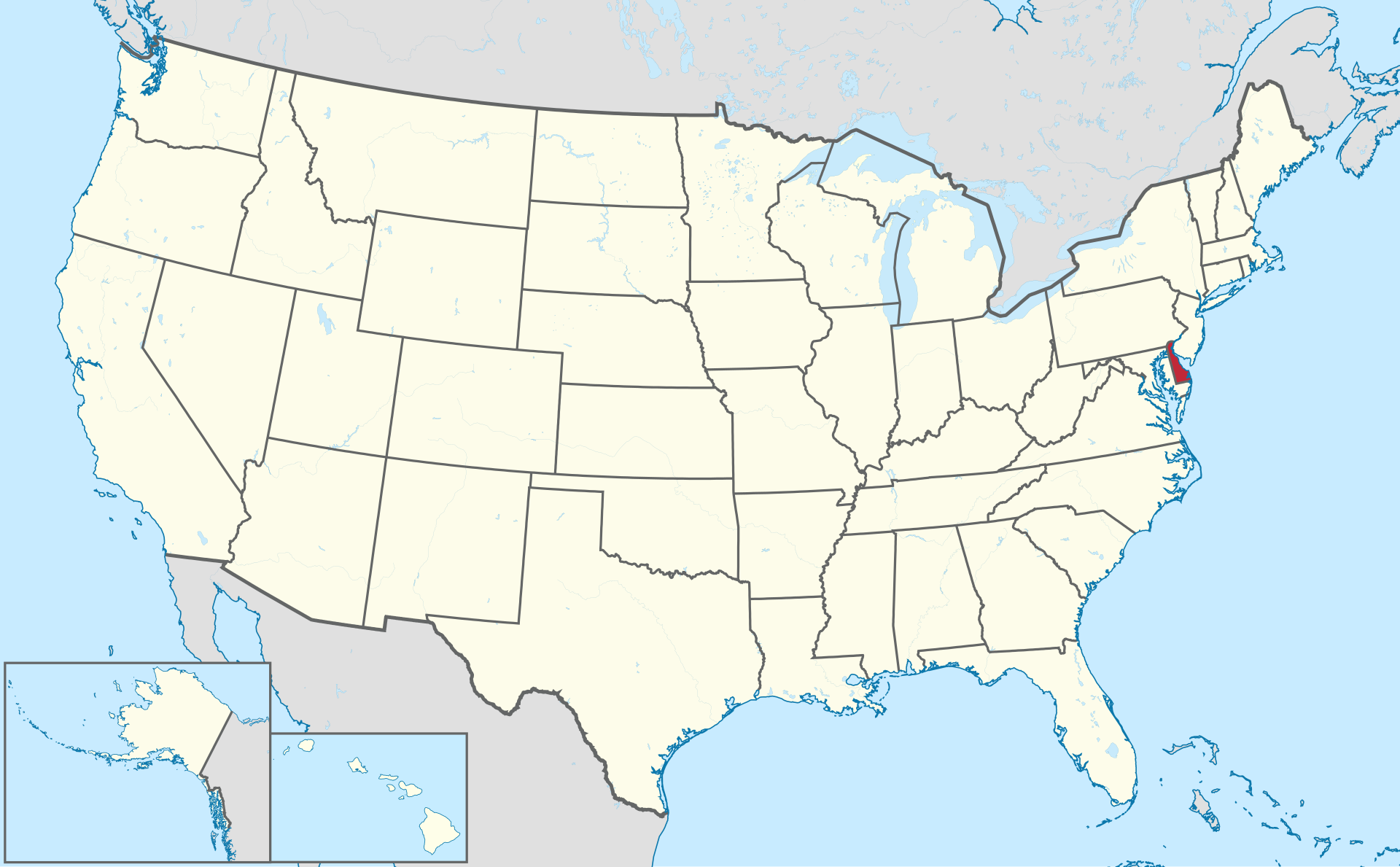 Mapa de Delaware — ruta de compras desde Delaware hacia México