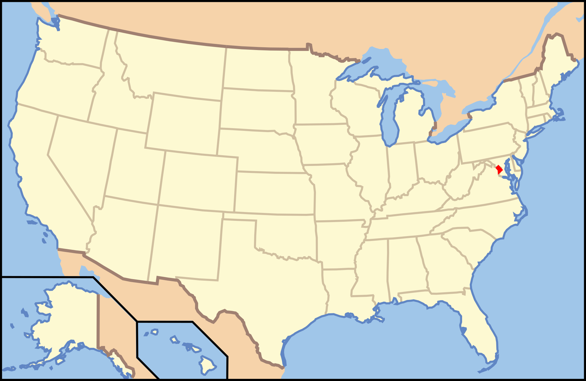 Mapa de District of Columbia — ruta de compras desde District of Columbia hacia México