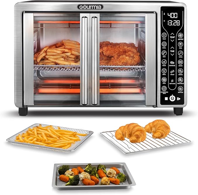 Gourmia - Freidora de aire para horno tostador, 17 presets de cocina, 1700 W, horno de freidora de aire digital de puerta francesa, accesorios