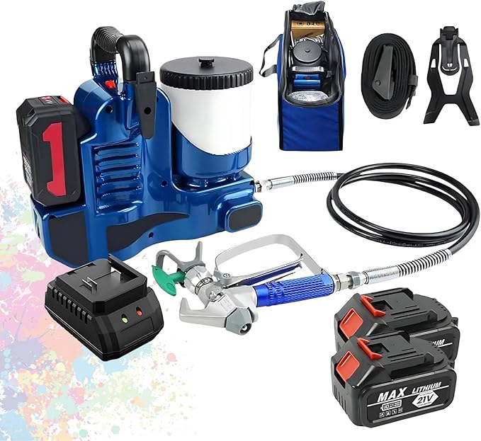 Pulverizador a Batería 21V Pistola de Pintura Portátil 500W Mini Pulverizador Airless para Paredes Muebles DIY con 2 Baterías
