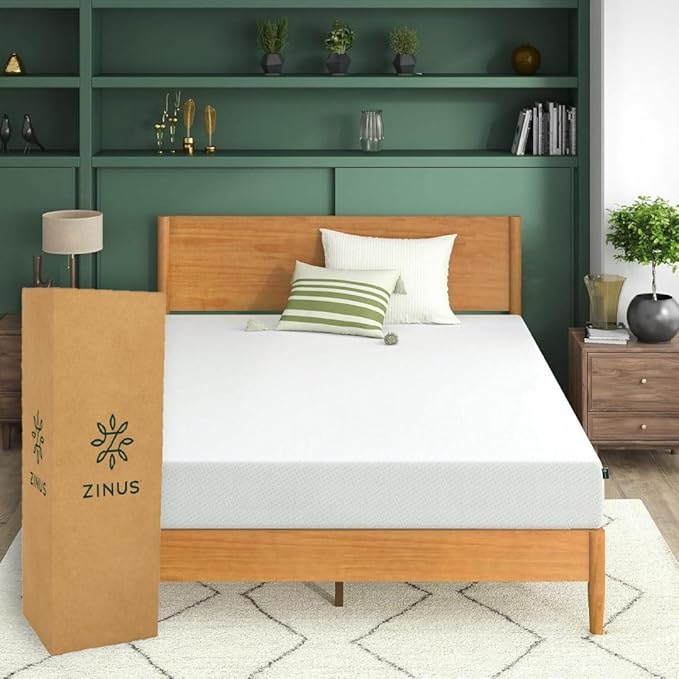 ZINUS Green Tea Essential Colchón Matrimonial Firme de Memory Foam con Esencia de Té Verde Que Libera Puntos de presión y Ayuda a conciliar