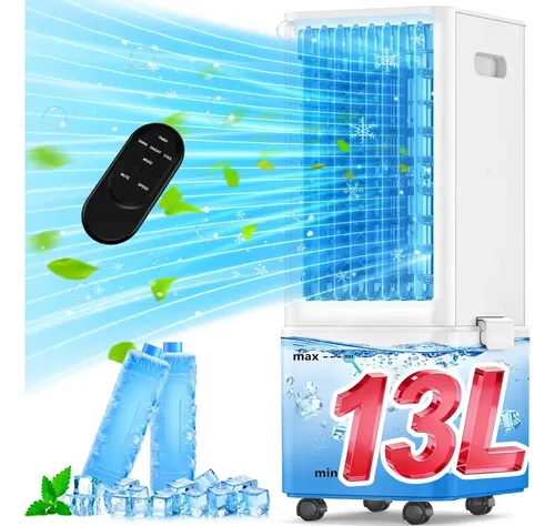 Ventilador Aire Frio Portatil Y Control Remoto Enfriador De Aire Evaporativo De Oscilación Y Silencioso 4 Modos Y 3 Velocidades Temporizador