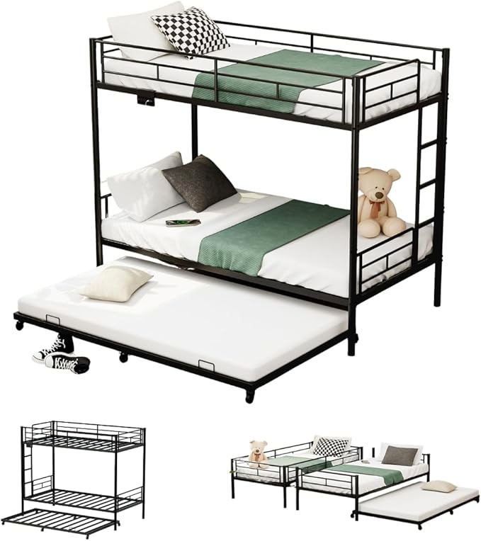 HOMELYA Litera Individual - Base Cama Individual de Metal 3 en 1 - Convierte en 2 Camas Individuales para Recamara más Cama nido extraíble que