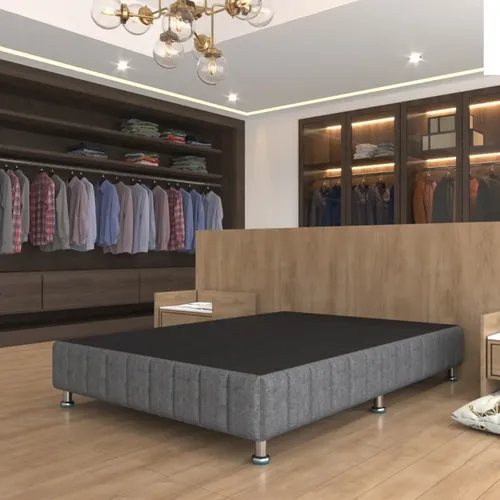 Base Cama Queen Size Madera Pino Soporte Máximo Color Gris