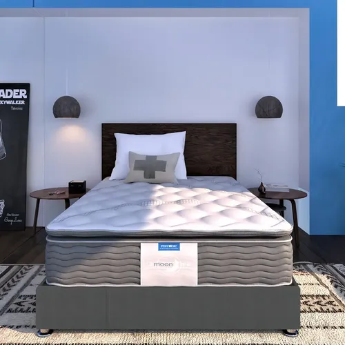 Colchón Queen Size Ergonómico Semifirme +box Linato Restonic Color Café- Gris