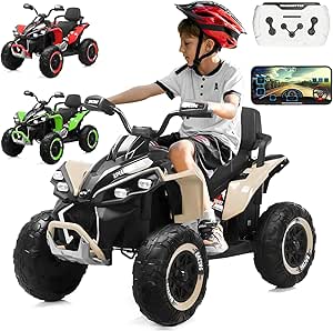 HONEYWHALE 1206 Carro Electrico Niño Montable con Control Remoto, Cuatrimoto Moto electrica para Niños con Bluetooth, Coche Eléctrico con Luz